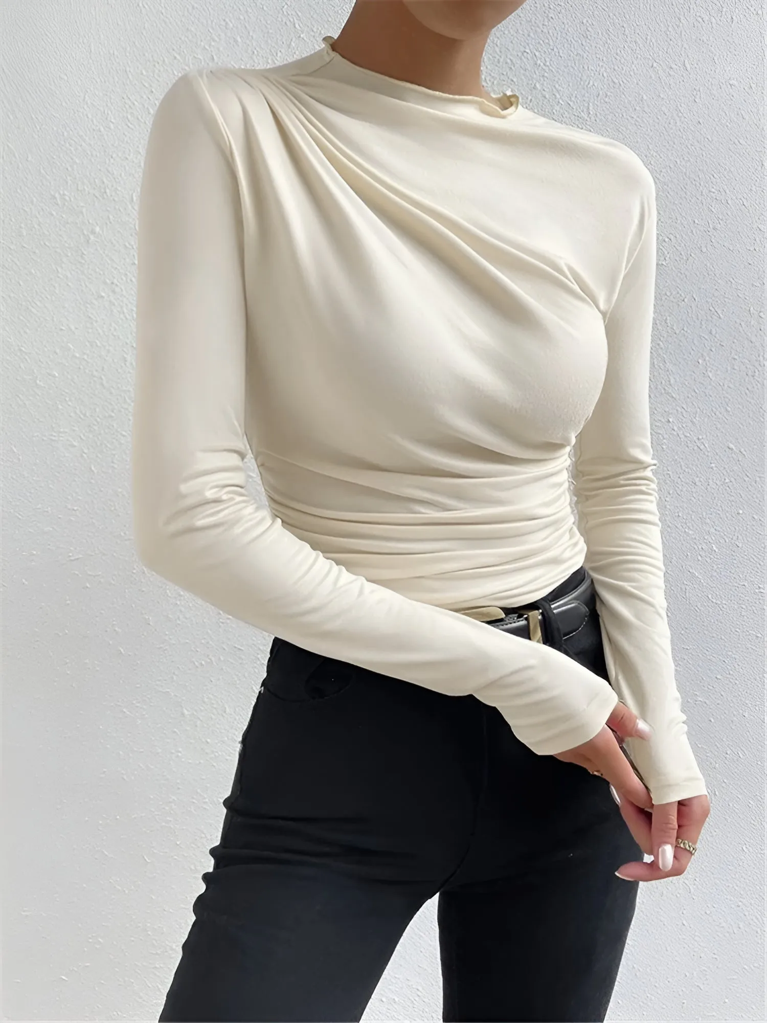 Solid Color Ruched Long Sleeves Slim Fit Blouse sold by Allegra K product image thumbnail 4