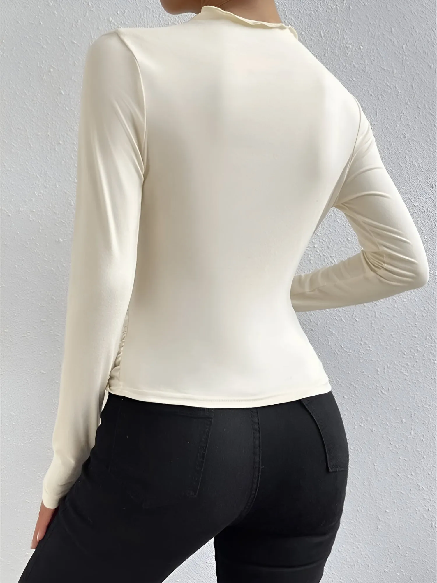 Solid Color Ruched Long Sleeves Slim Fit Blouse sold by Allegra K product image thumbnail 2