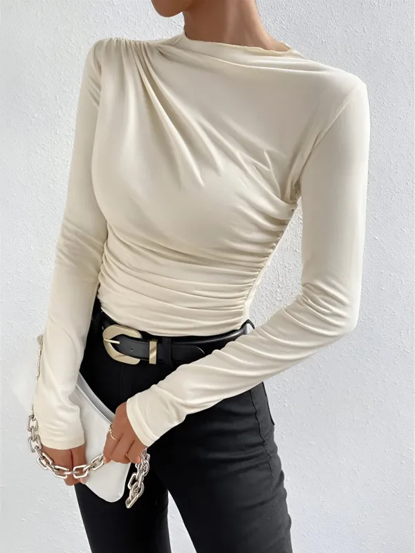 Solid Color Ruched Long Sleeves Slim Fit Blouse sold by Allegra K