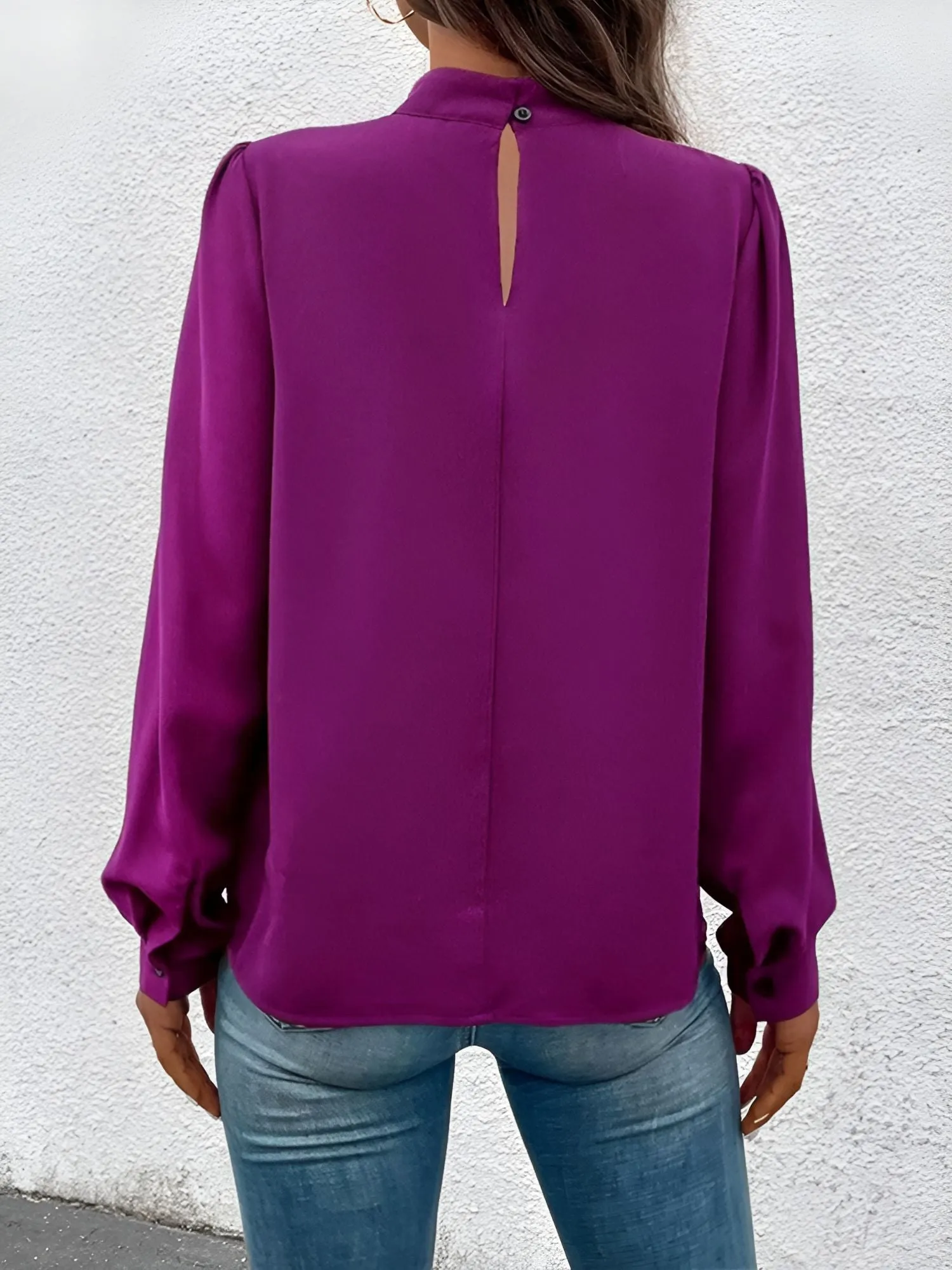 Satin Mock Neck Puff Sleeves Work Blouse sold by Allegra K product image thumbnail 2