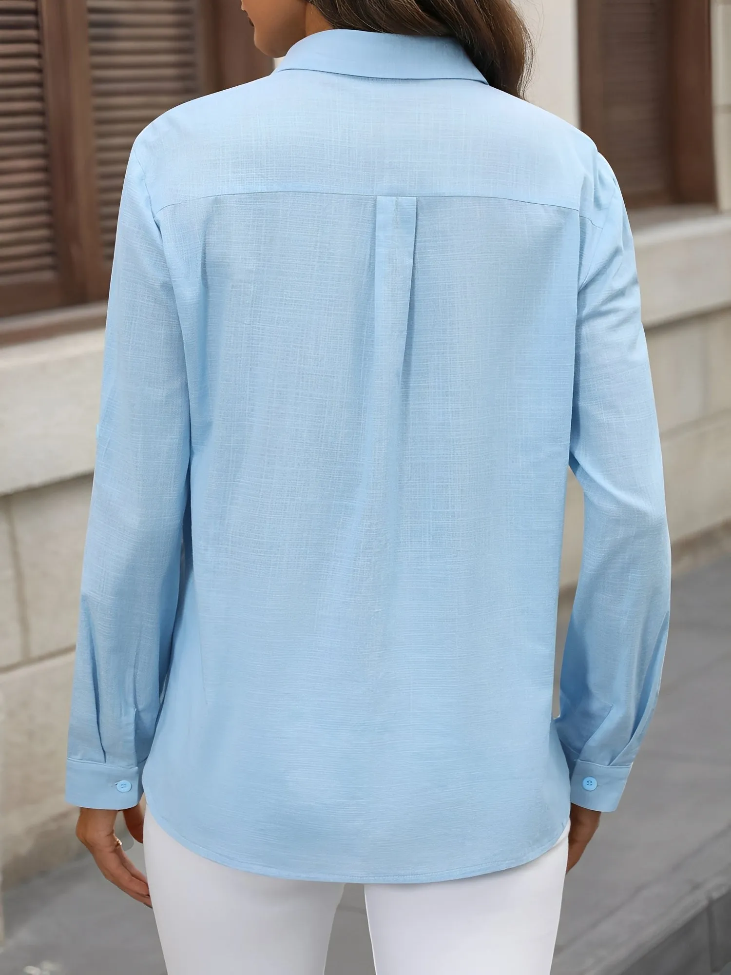 Solid Color Collared Rolled Sleeves Button Down Shirt sold by Allegra K product image thumbnail 3