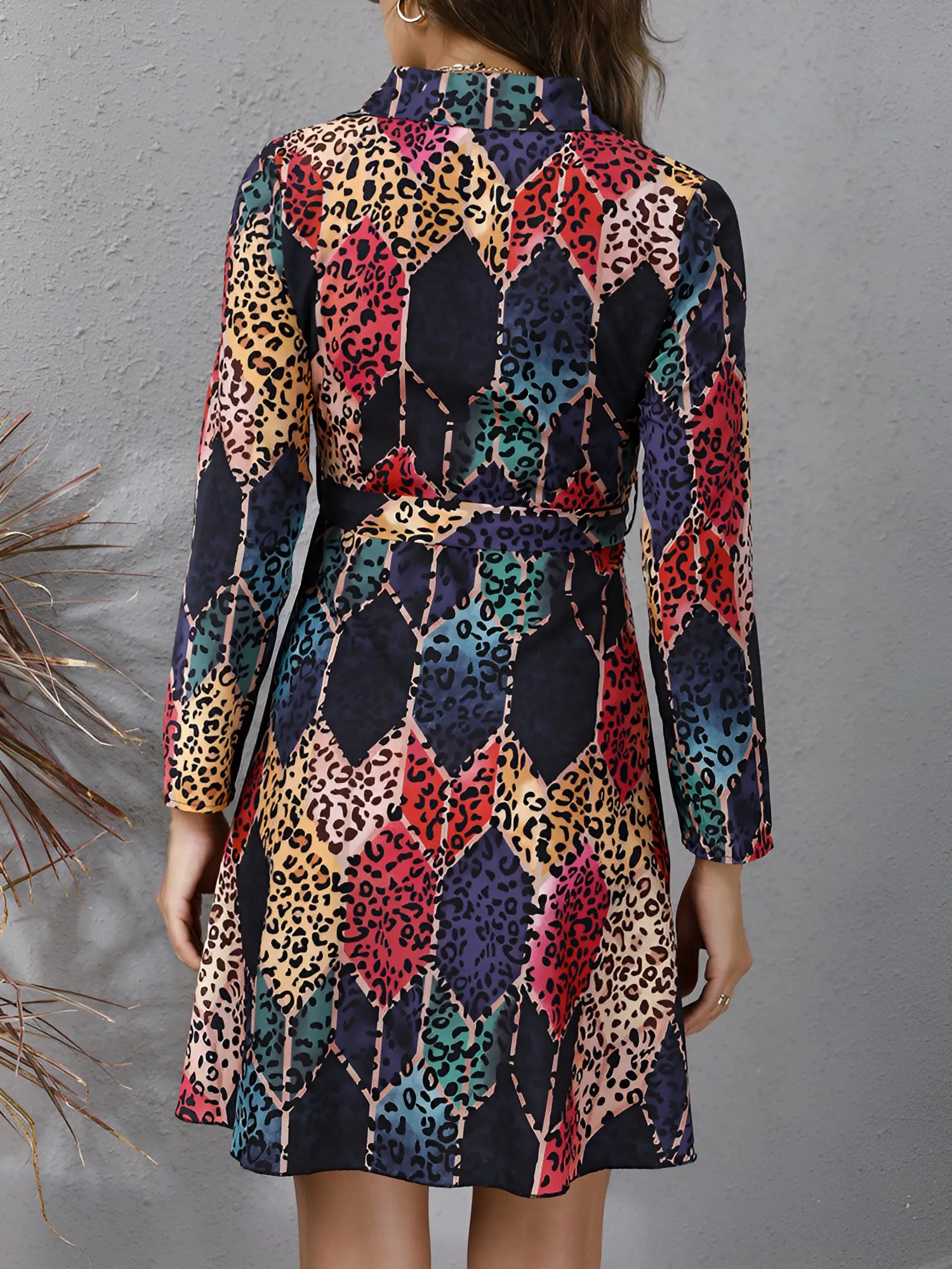 Graphic Collared Long Sleeves Lace-Up Shirt Dress sold by Allegra K product image thumbnail 2