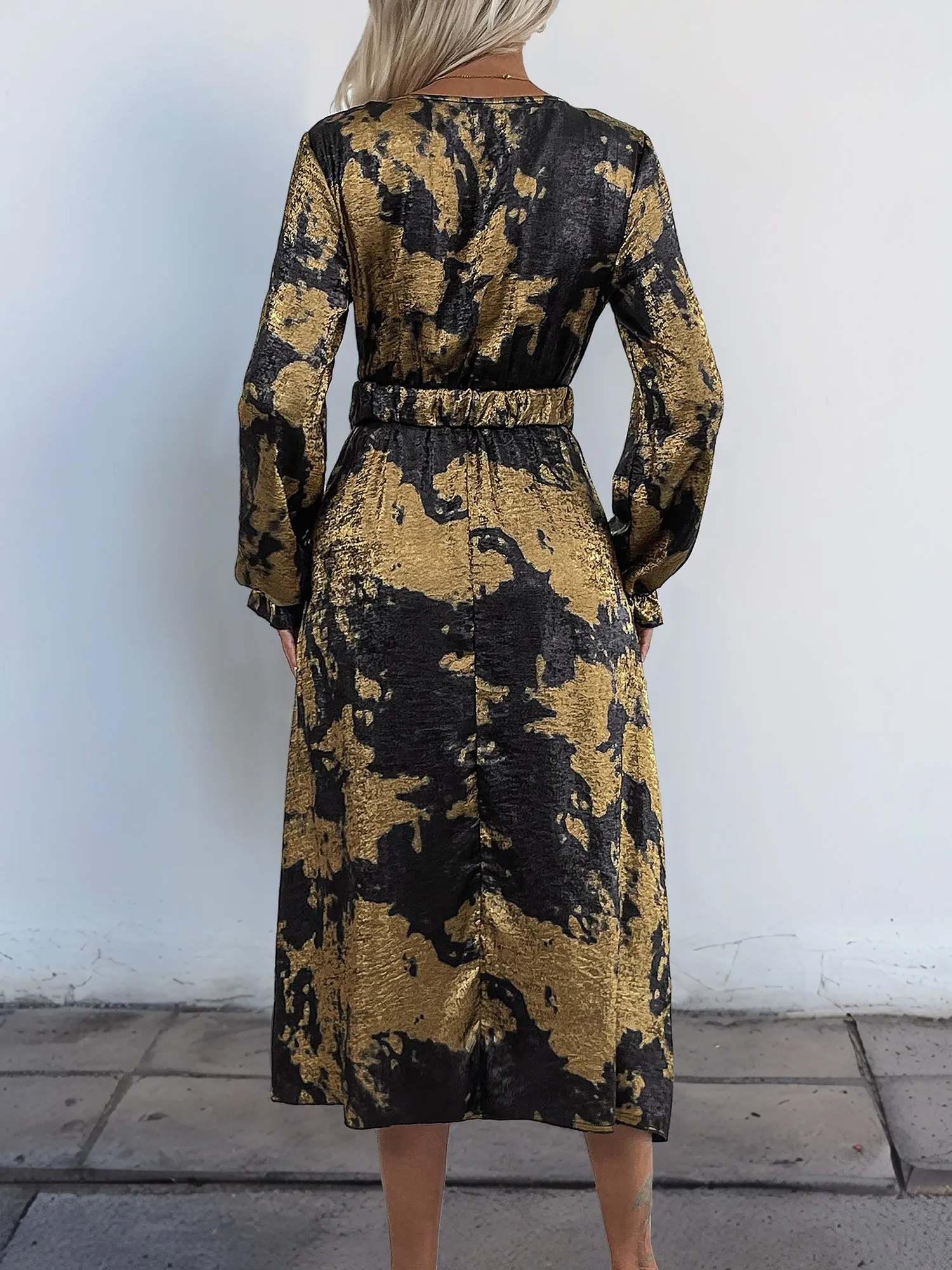 V Neck Metallic Colorblock Midi A-Line Dress sold by Allegra K product image thumbnail 2