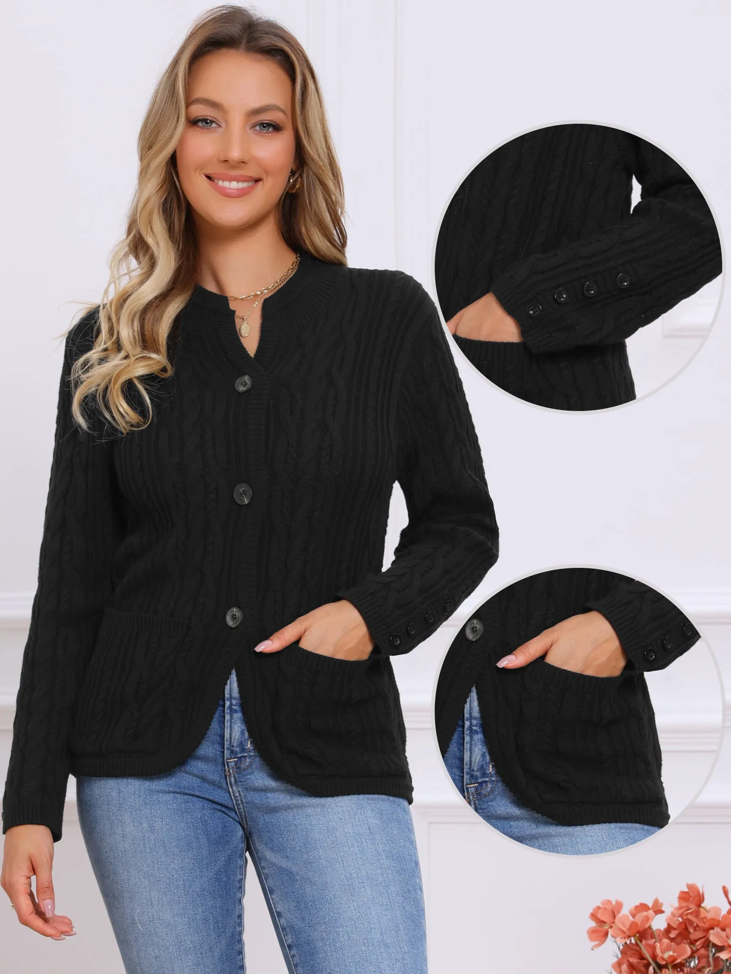 Button Down Long Sleeve Cable Knit Cardigans sold by Allegra K product image thumbnail 5