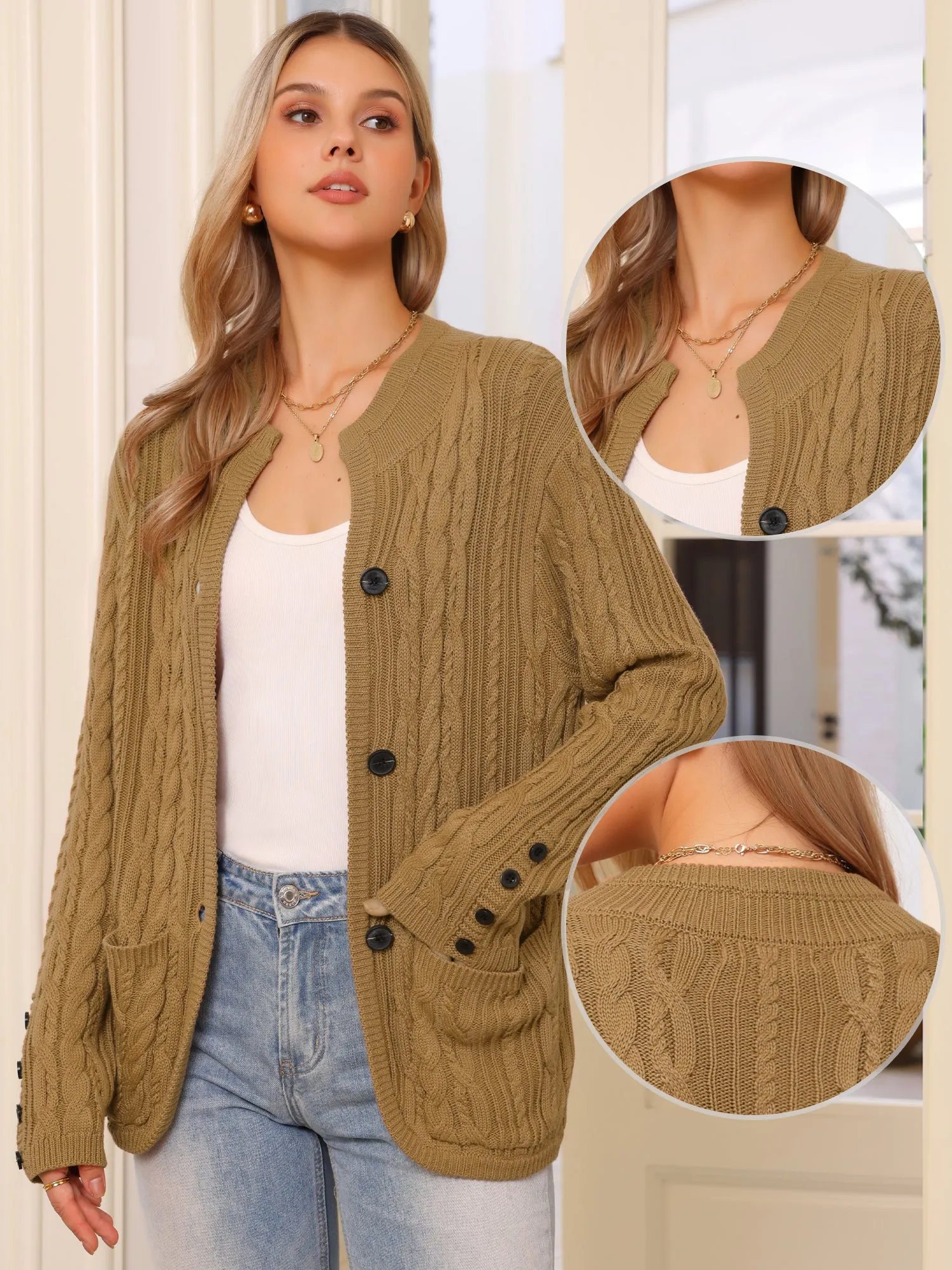 Button Down Long Sleeve Cable Knit Cardigans sold by Allegra K product image thumbnail 3