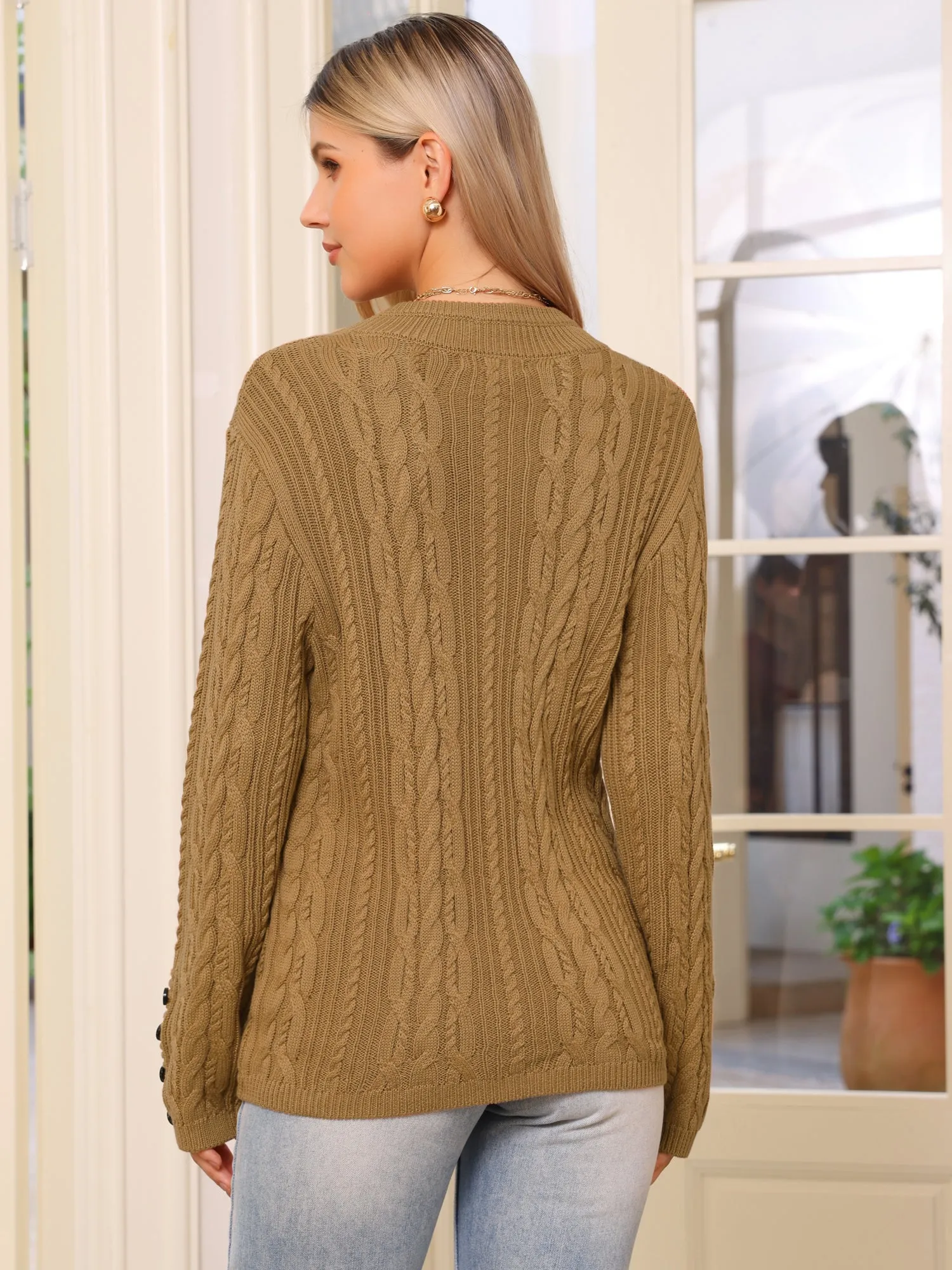 Button Down Long Sleeve Cable Knit Cardigans sold by Allegra K product image thumbnail 2
