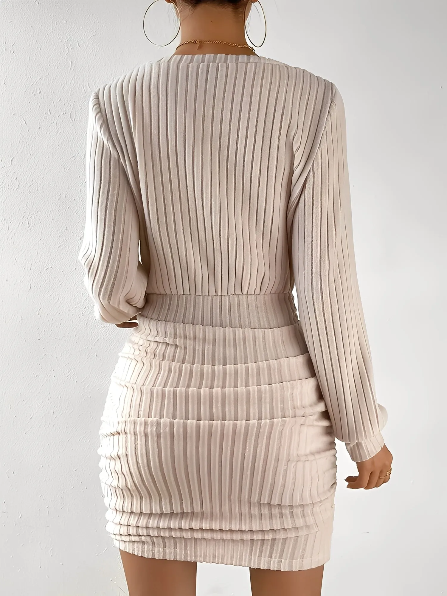 V Neck Textured Ruched Bodycon Mini Dress sold by Allegra K product image thumbnail 2