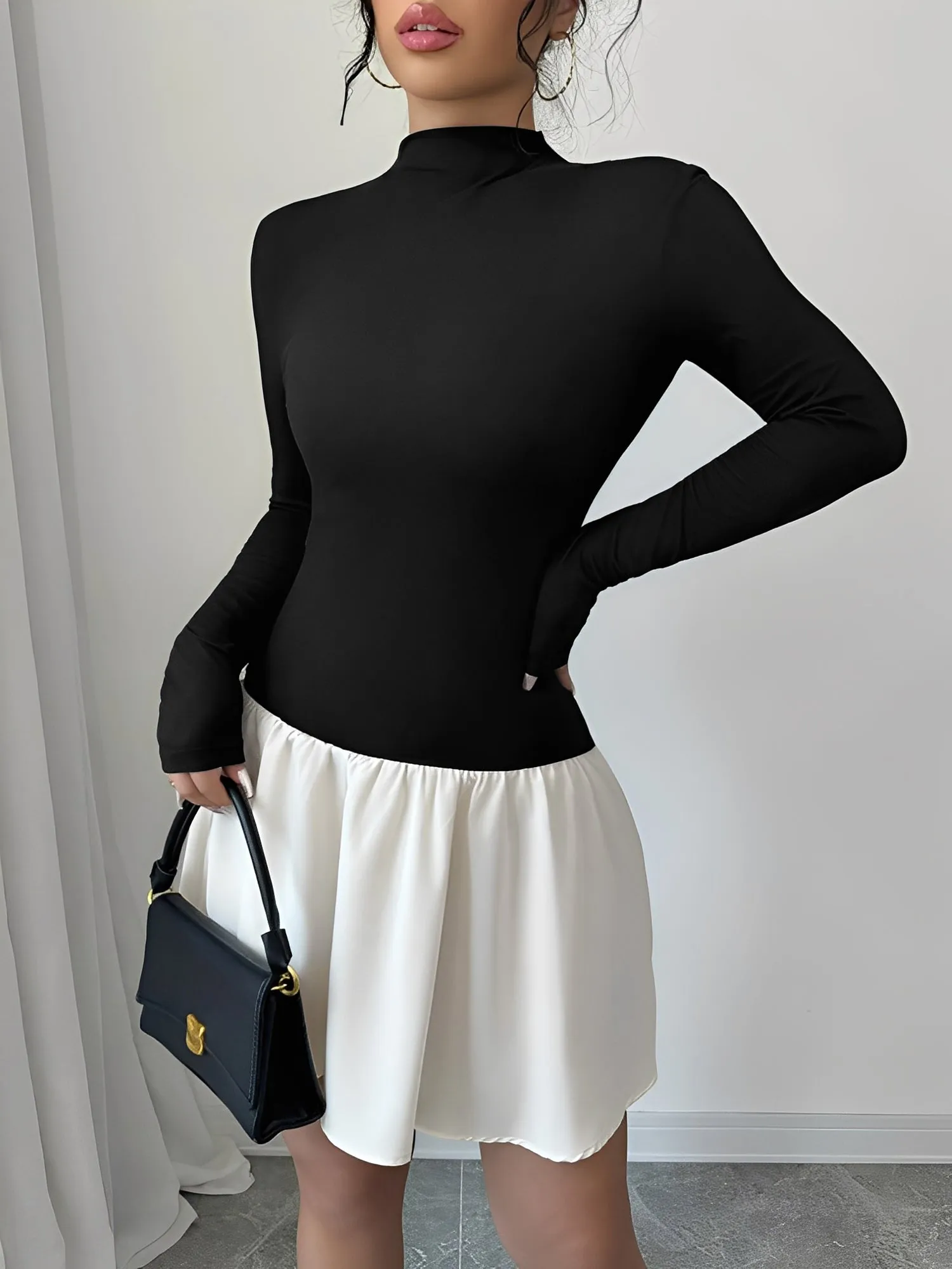 Mock Neck Long Sleeves Mini A-Line Dress sold by Allegra K product image thumbnail 4