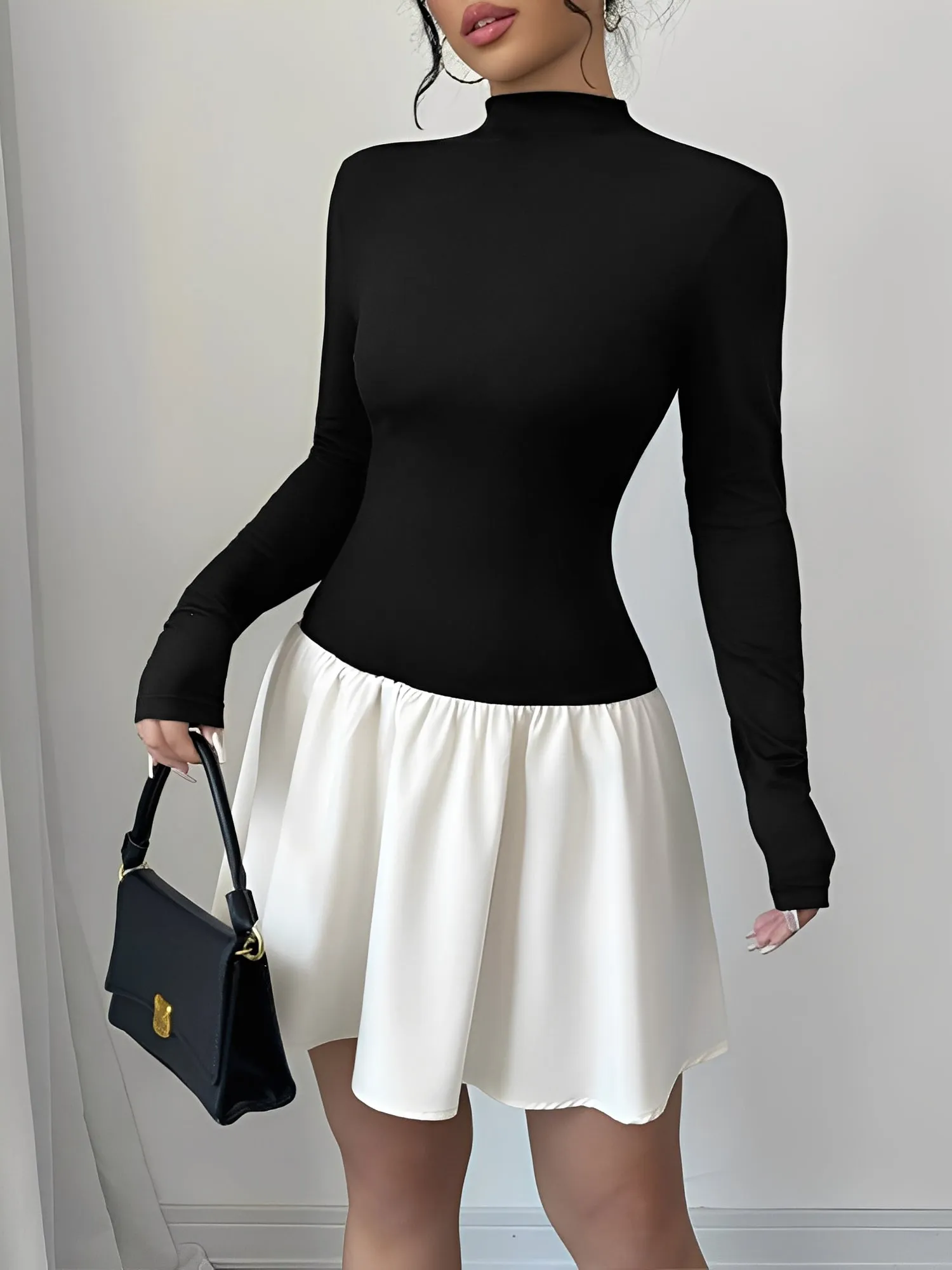 Mock Neck Long Sleeves Mini A-Line Dress sold by Allegra K