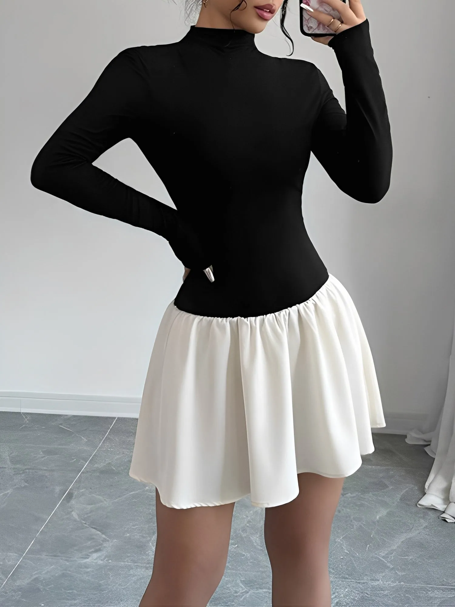 Mock Neck Long Sleeves Mini A-Line Dress sold by Allegra K product image thumbnail 5