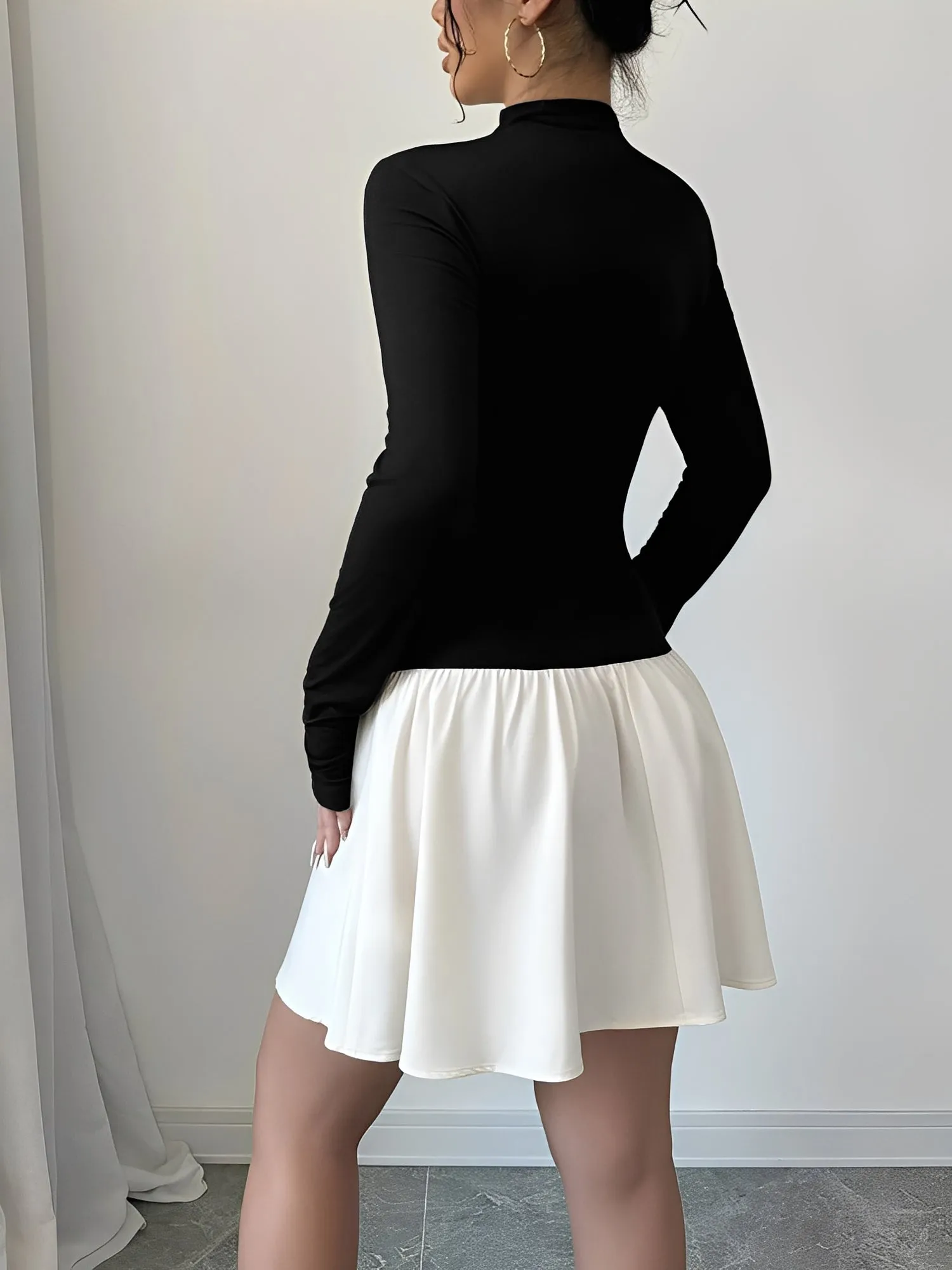 Mock Neck Long Sleeves Mini A-Line Dress sold by Allegra K product image thumbnail 2
