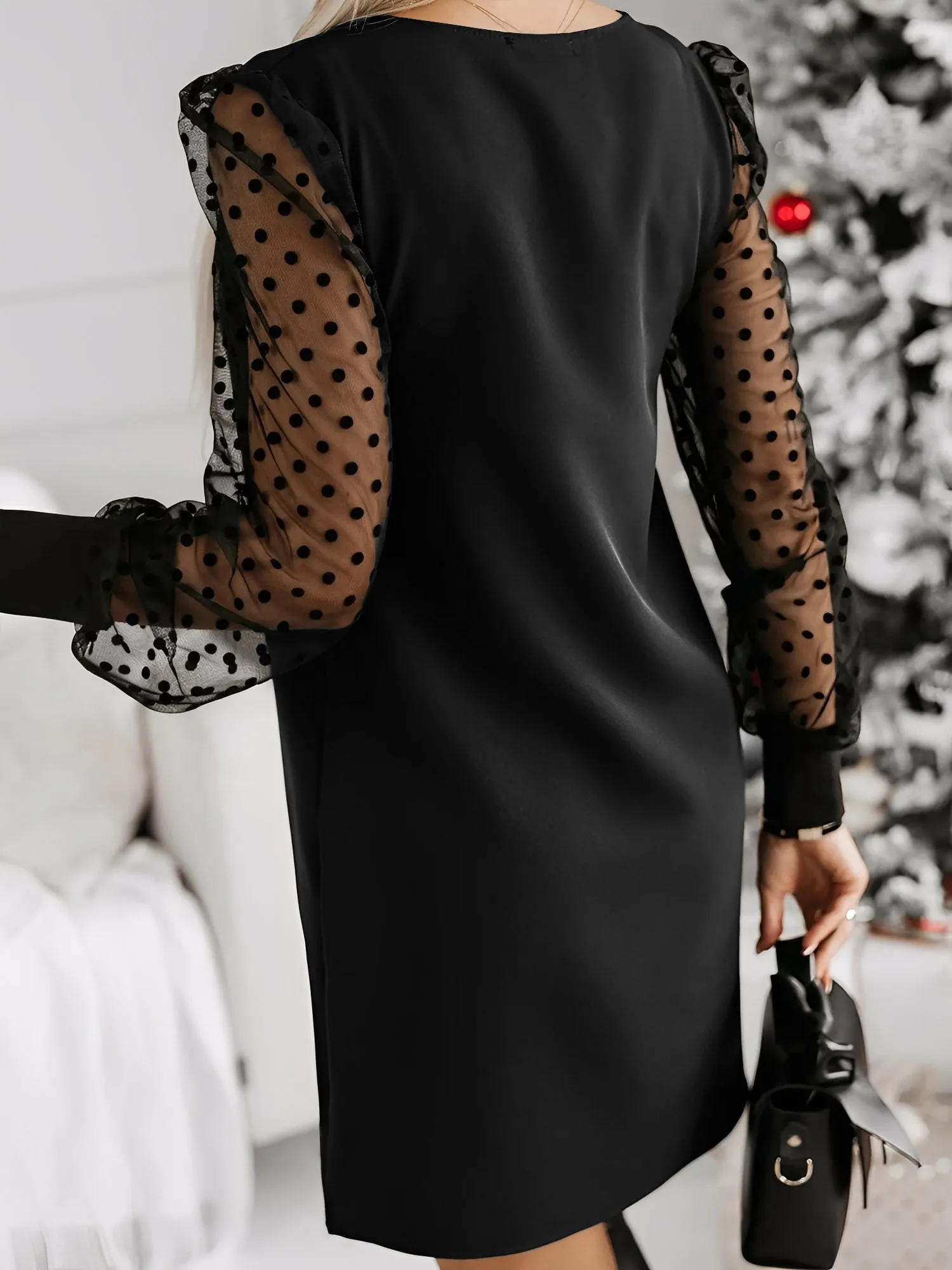 Polka Dot Mesh Long Sleeves Mini Sheath Dress sold by Allegra K product image thumbnail 2