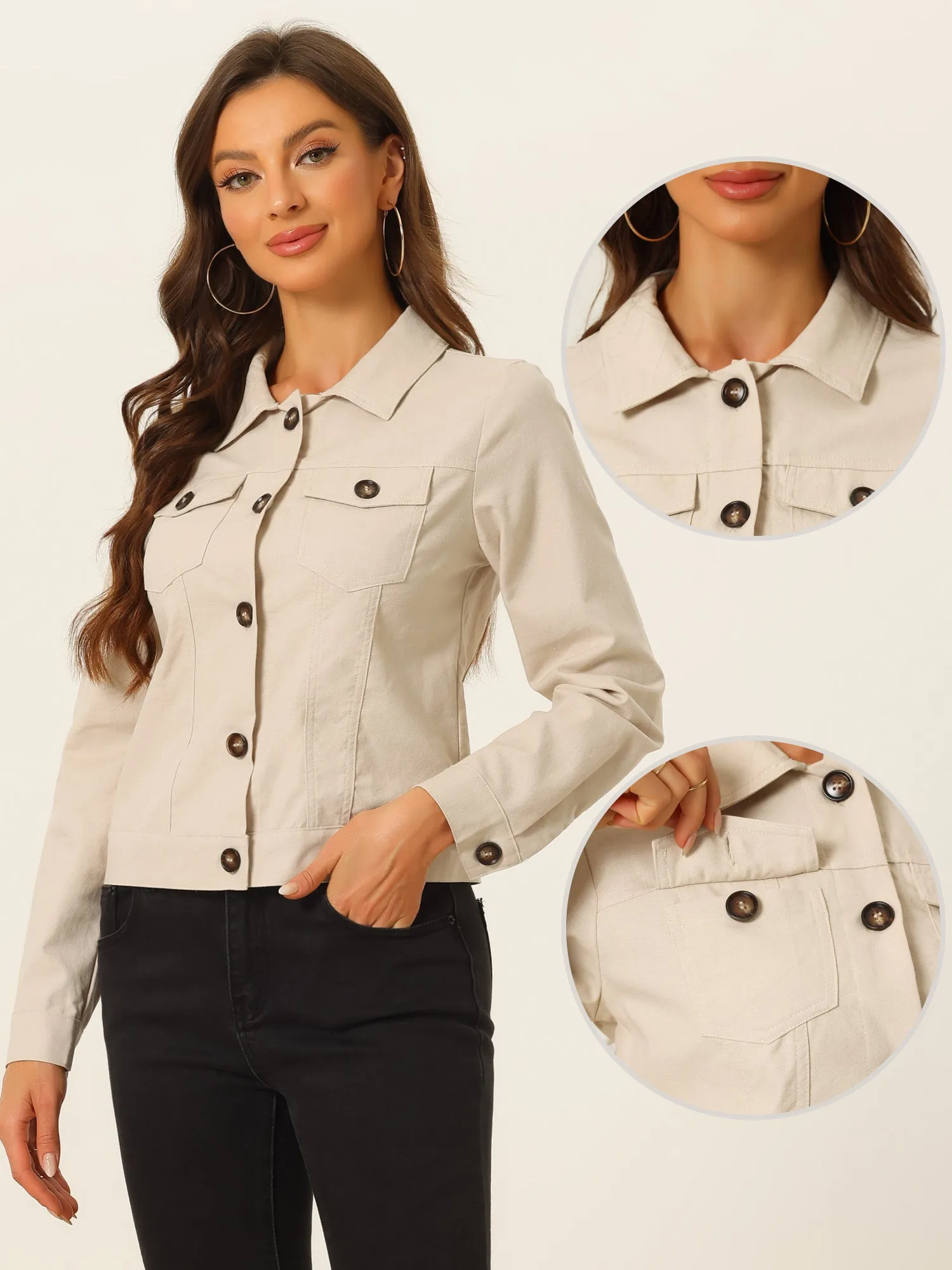 Casual Linen Jackets Turndown Collar Lightweight Button Down Jacket sold by Allegra K product image thumbnail 2