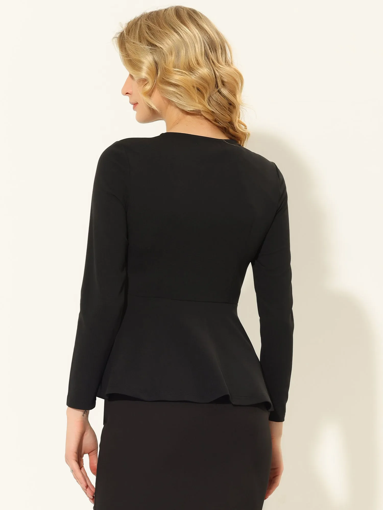 Elegant Keyhole Front Ruffle Hem Work Long Sleeve Peplum Tops sold by Allegra K product image thumbnail 3