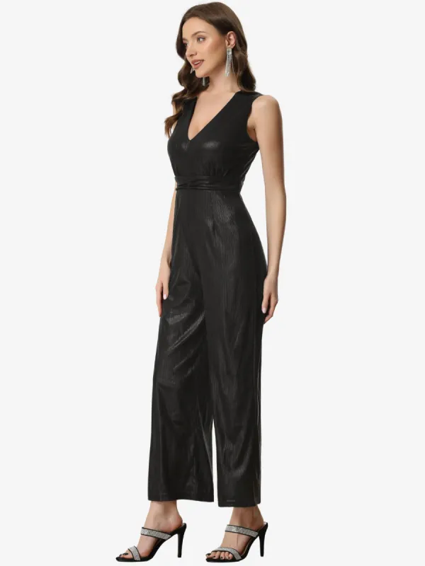 Sequin V Neck Glitter Sparkly Metallic Jumpsuit sold by Allegra K