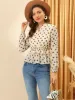 Floral Split Neck Long Sleeve Ruffle Peplum Tops sold by Allegra K