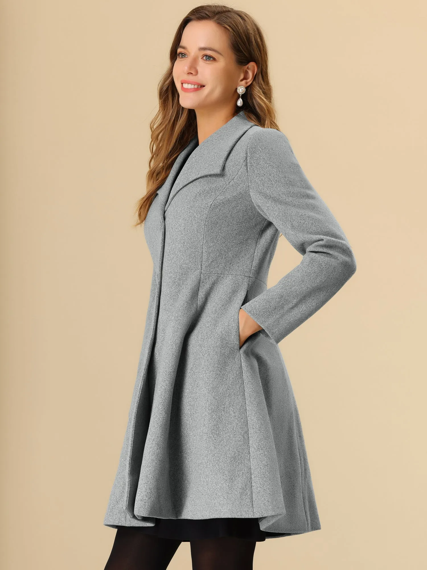 Winter Wide Lapel Single Breasted Outerwear Swing Long Overcoat sold by Allegra K product image thumbnail 5