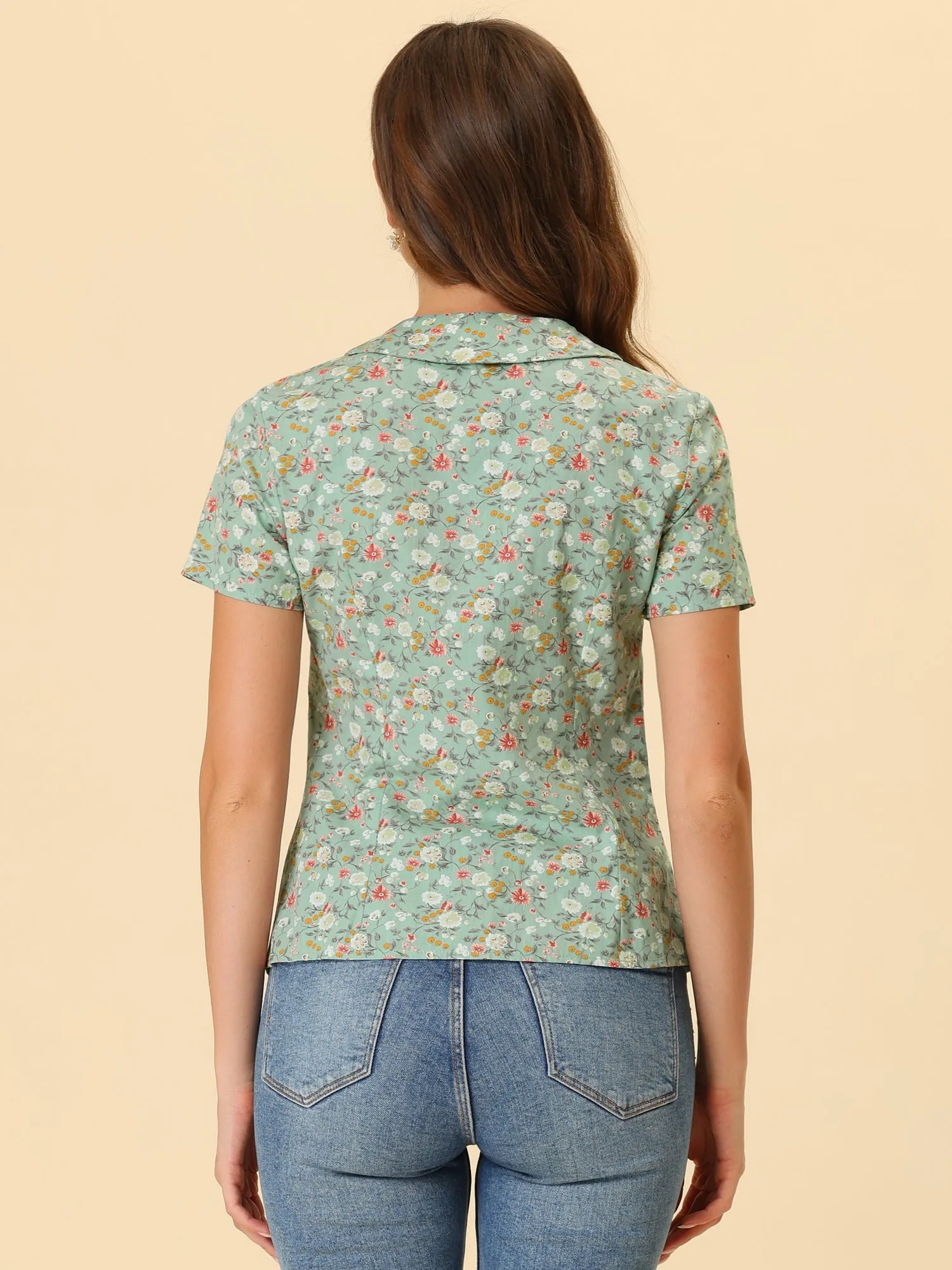 Summer Peter Pan Collar Button Front Vintage Floral Print Blouse sold by Allegra K product image thumbnail 4