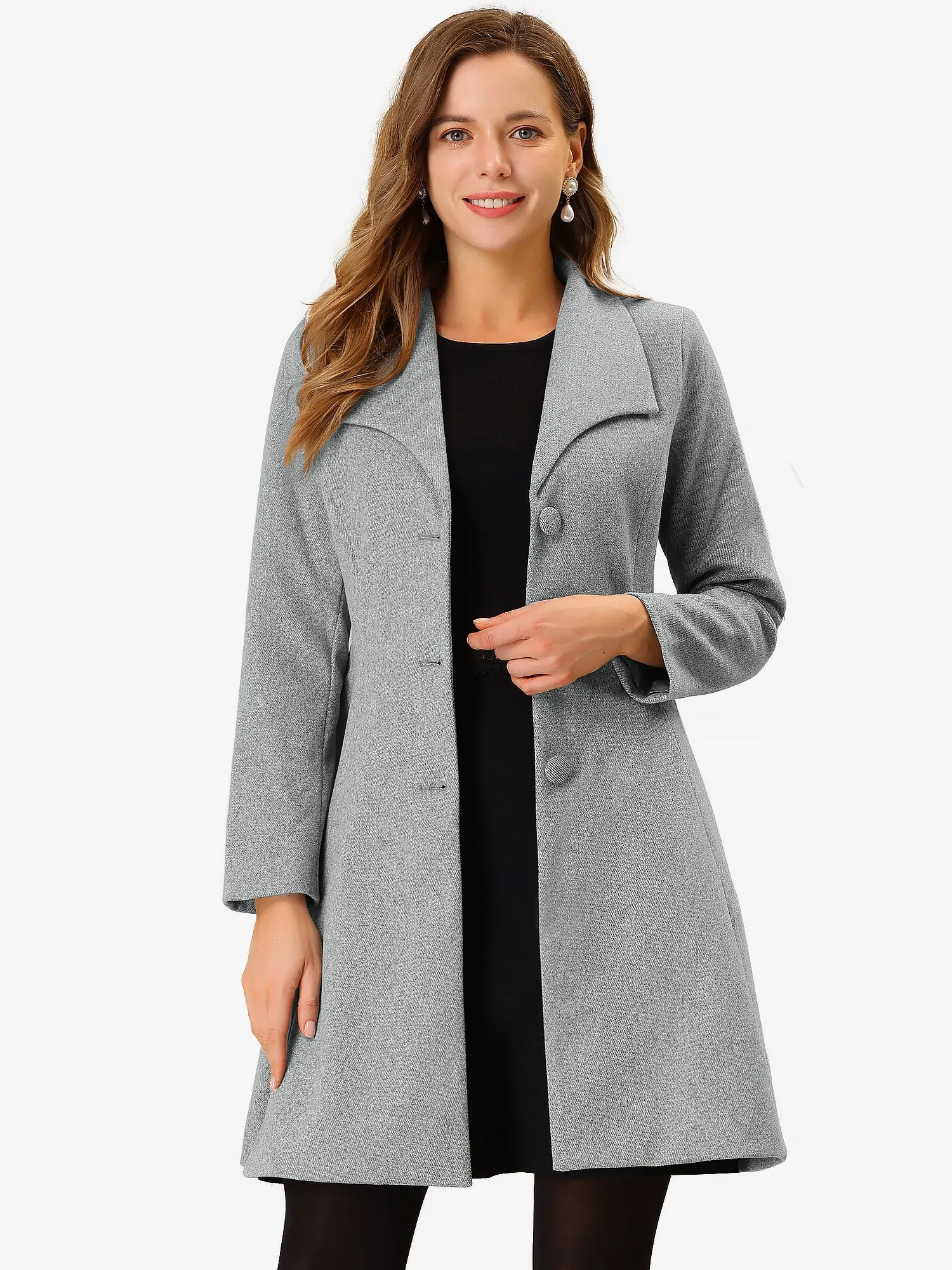 Winter Wide Lapel Single Breasted Outerwear Swing Long Overcoat sold by Allegra K