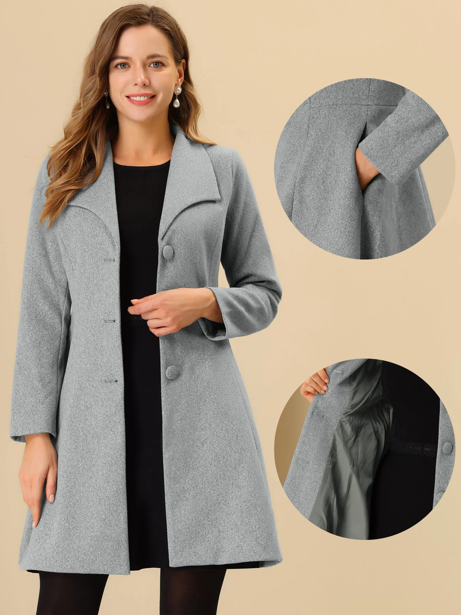 Winter Wide Lapel Single Breasted Outerwear Swing Long Overcoat sold by Allegra K product image thumbnail 2