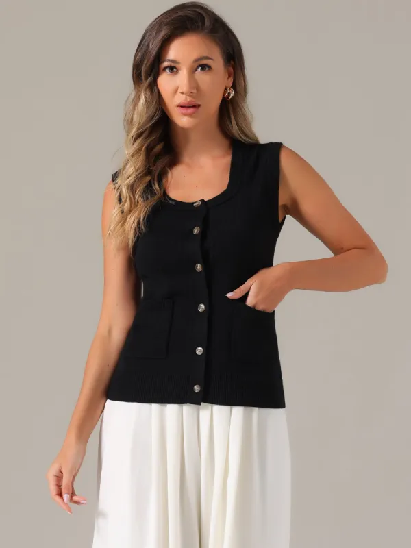 Sleeveless Button Down Summer Ribbed Waistcoat Sweater Vest sold by Allegra K