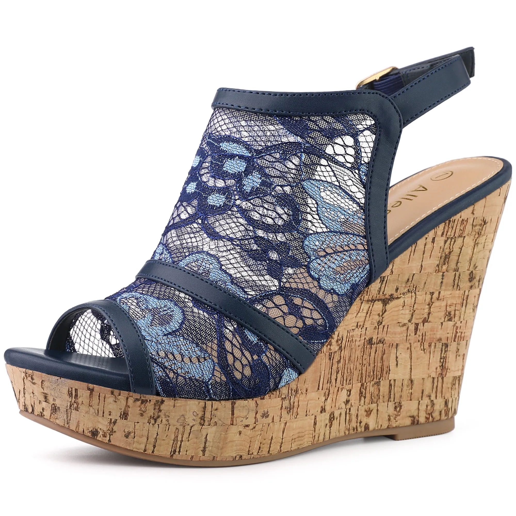 Open Toe Platform Heel Lace Wedge Slingback Sandals sold by Allegra K