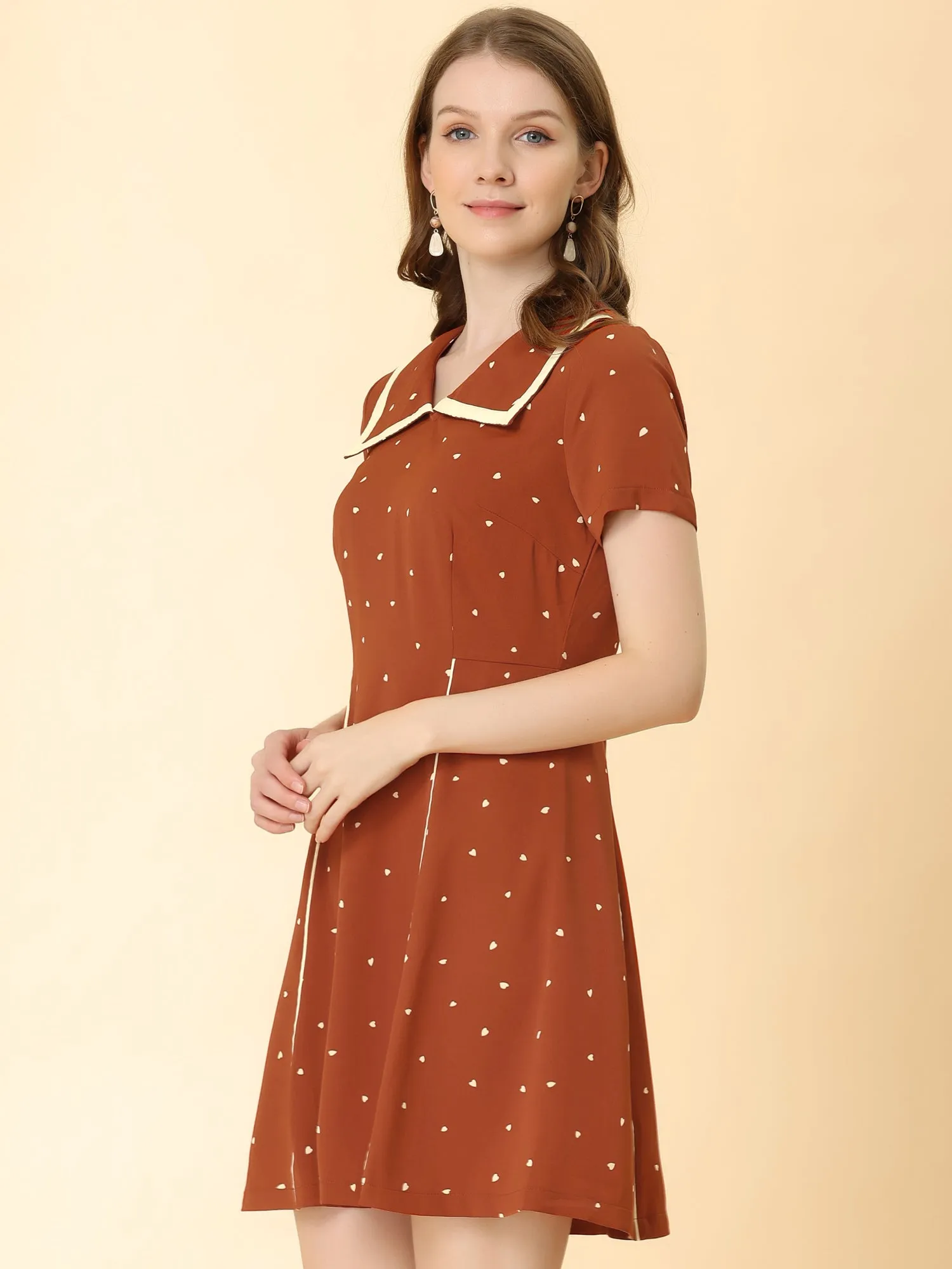 Retro Heart Print Above Knee Short Sleeve Elegant Dress sold by Allegra K product image thumbnail 2