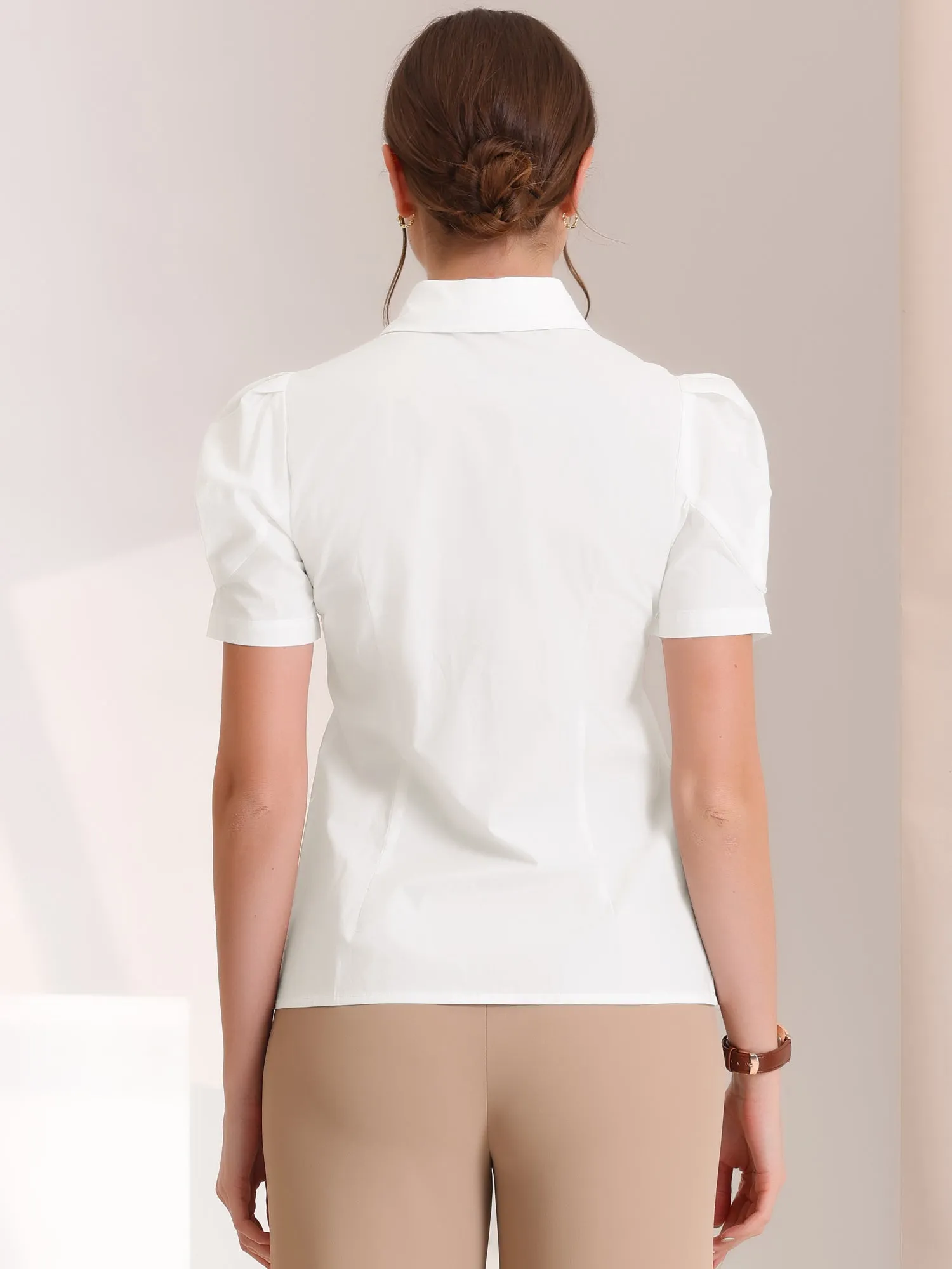 Puff Short Sleeve Turn Down Collared Office Button Down Shirt sold by Allegra K product image thumbnail 3