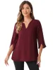 3/4 Split Sleeve Notch Neck Flowy Mesh Casual Blouse sold by Allegra K