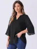 3/4 Split Sleeve Notch Neck Flowy Mesh Casual Blouse sold by Allegra K