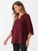 3/4 Split Sleeve Notch Neck Flowy Mesh Casual Blouse sold by Allegra K