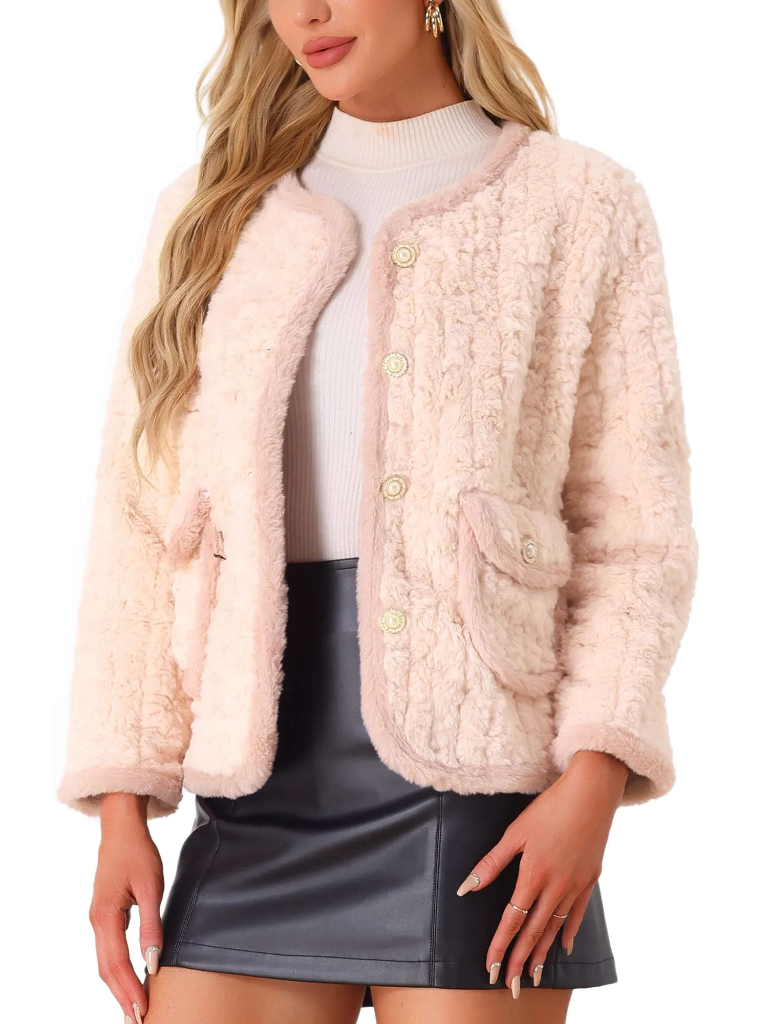 Single Breasted Long Sleeve Warm Faux Fur Coats sold by Allegra K product image thumbnail 5