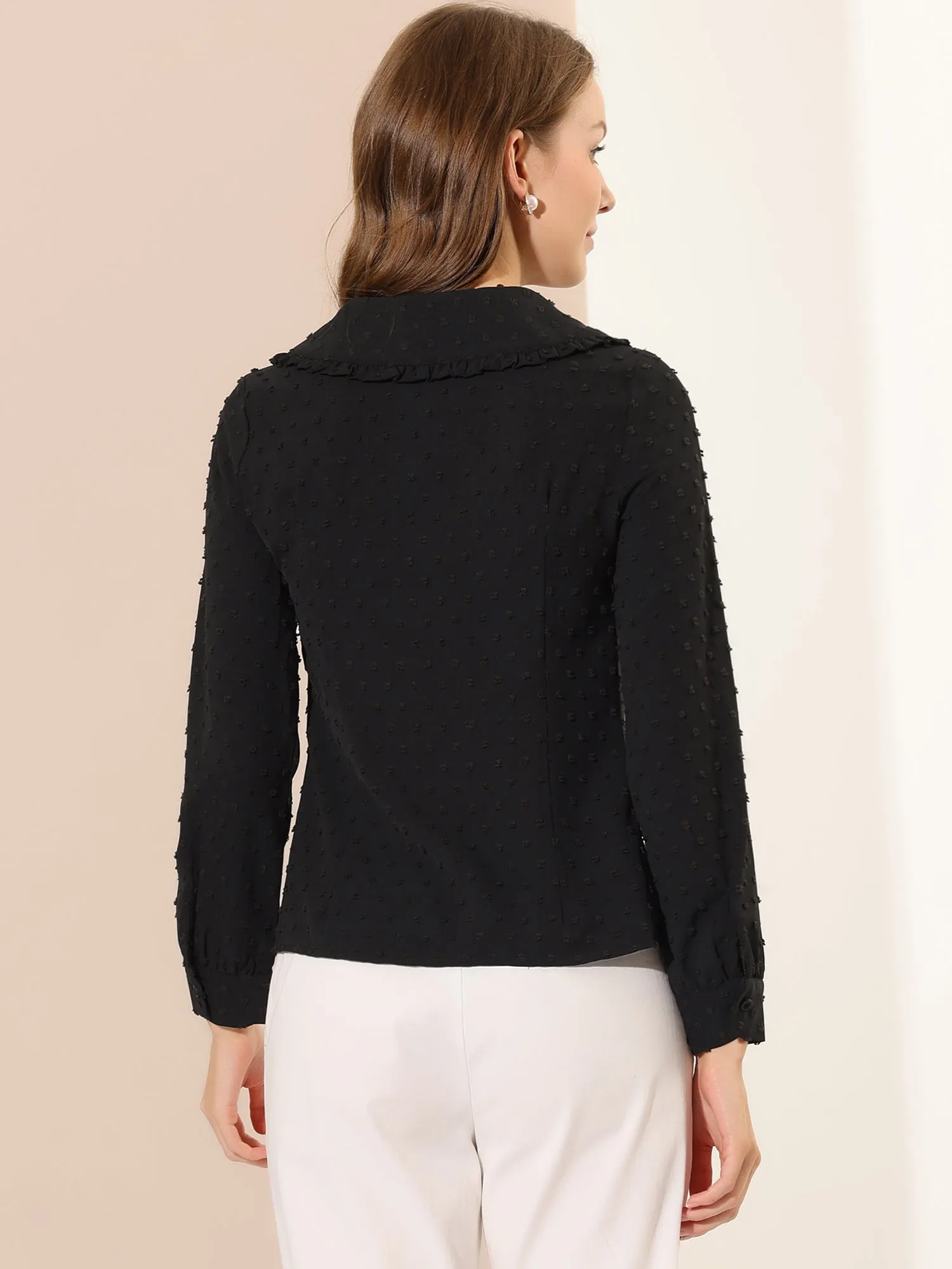 Swiss Dots Blouse Peter Pan Collar Long Sleeve Button Down Shirt sold by Allegra K product image thumbnail 5