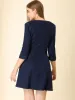 Casual A-Line Split Neck 3/4 Sleeve Short Stretchy Denim Dress sold by Allegra K