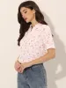 Floral Turndown Collar Split Neck Short Sleeve Elegant Blouse sold by Allegra K