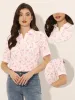 Floral Turndown Collar Split Neck Short Sleeve Elegant Blouse sold by Allegra K