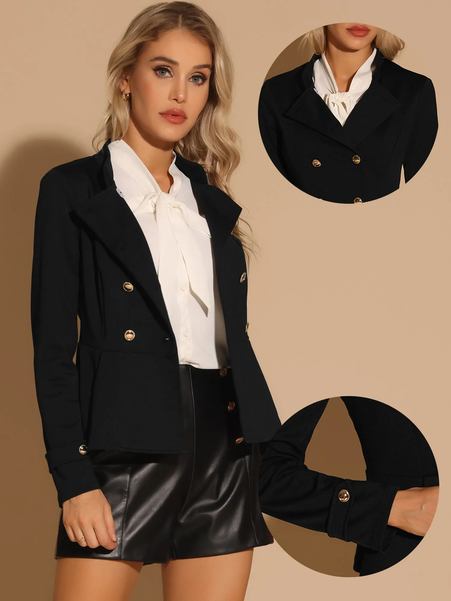 Peplum Steampunk Stand Collar Double Breasted Casual Blazer sold by Allegra K product image thumbnail 2