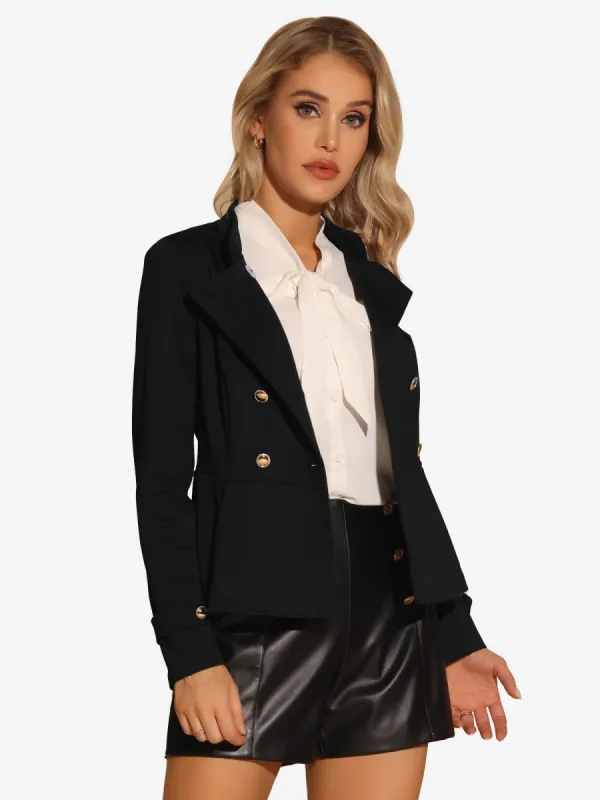 Peplum Steampunk Stand Collar Double Breasted Casual Blazer sold by Allegra K