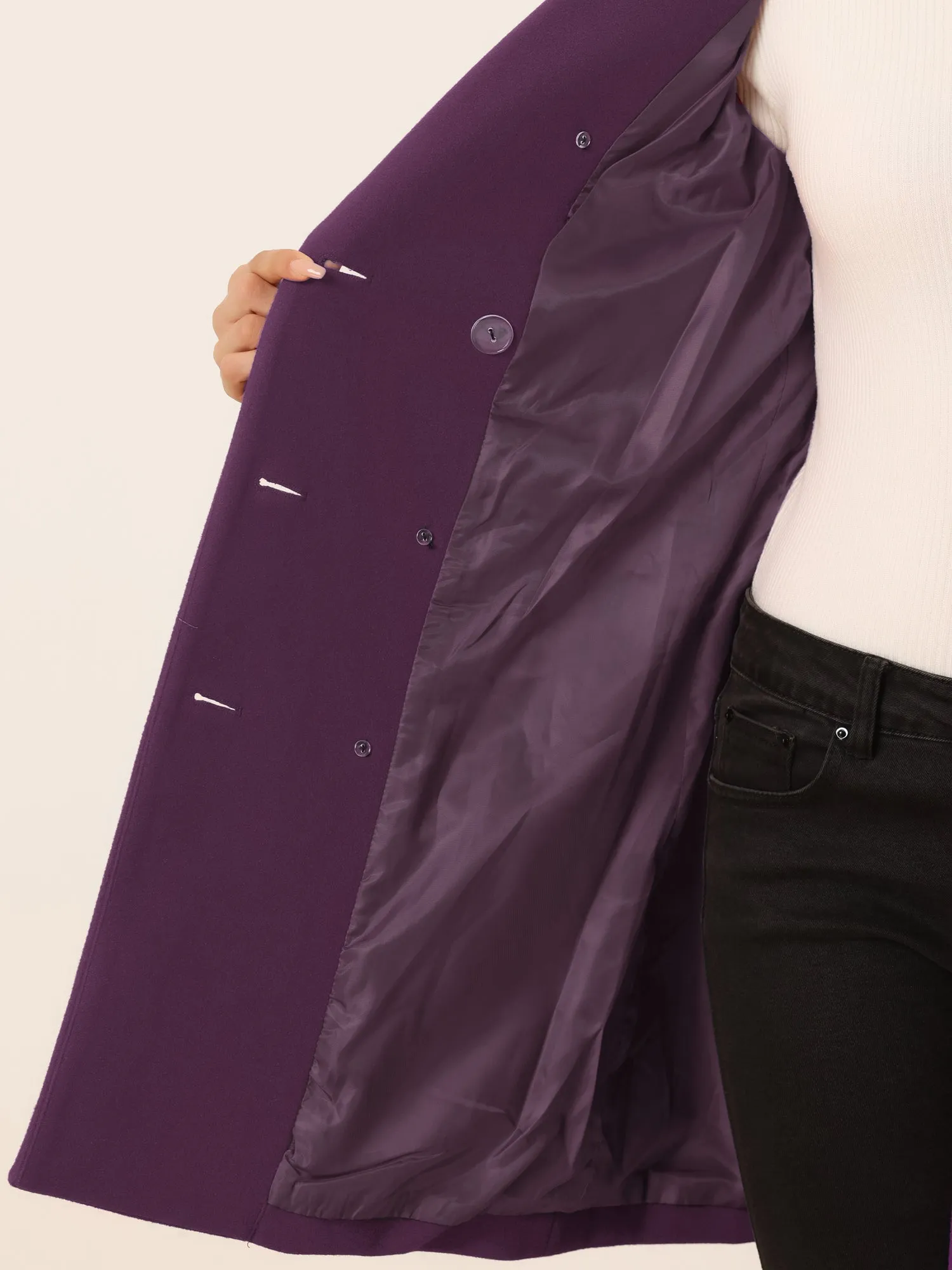 Winter Long Sleeve Notched Lapel Double Breasted Trench Coat sold by Allegra K product image thumbnail 4