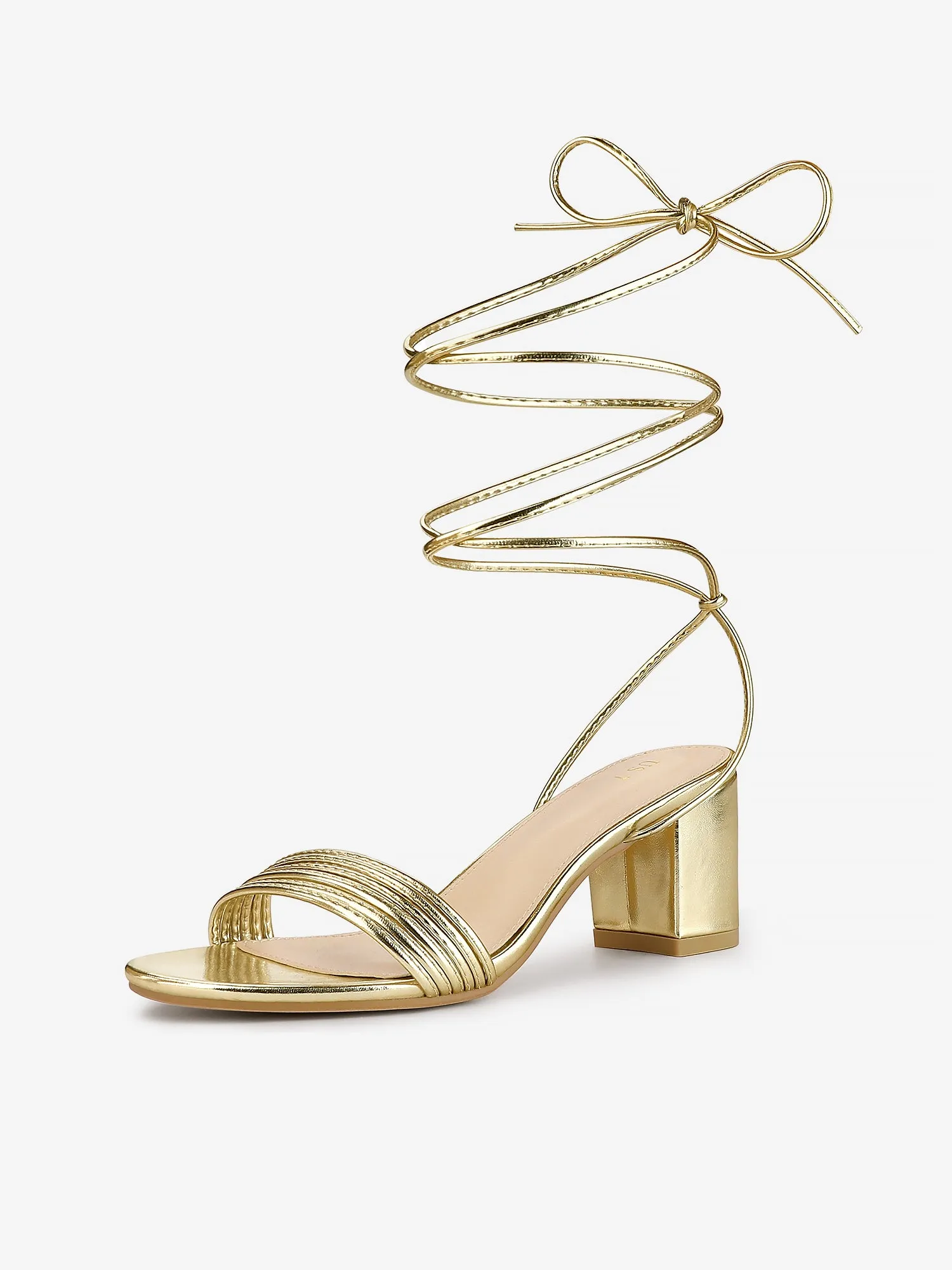 Women's Sparkle Strappy Lace Up Block Heel Sandals sold by Allegra K