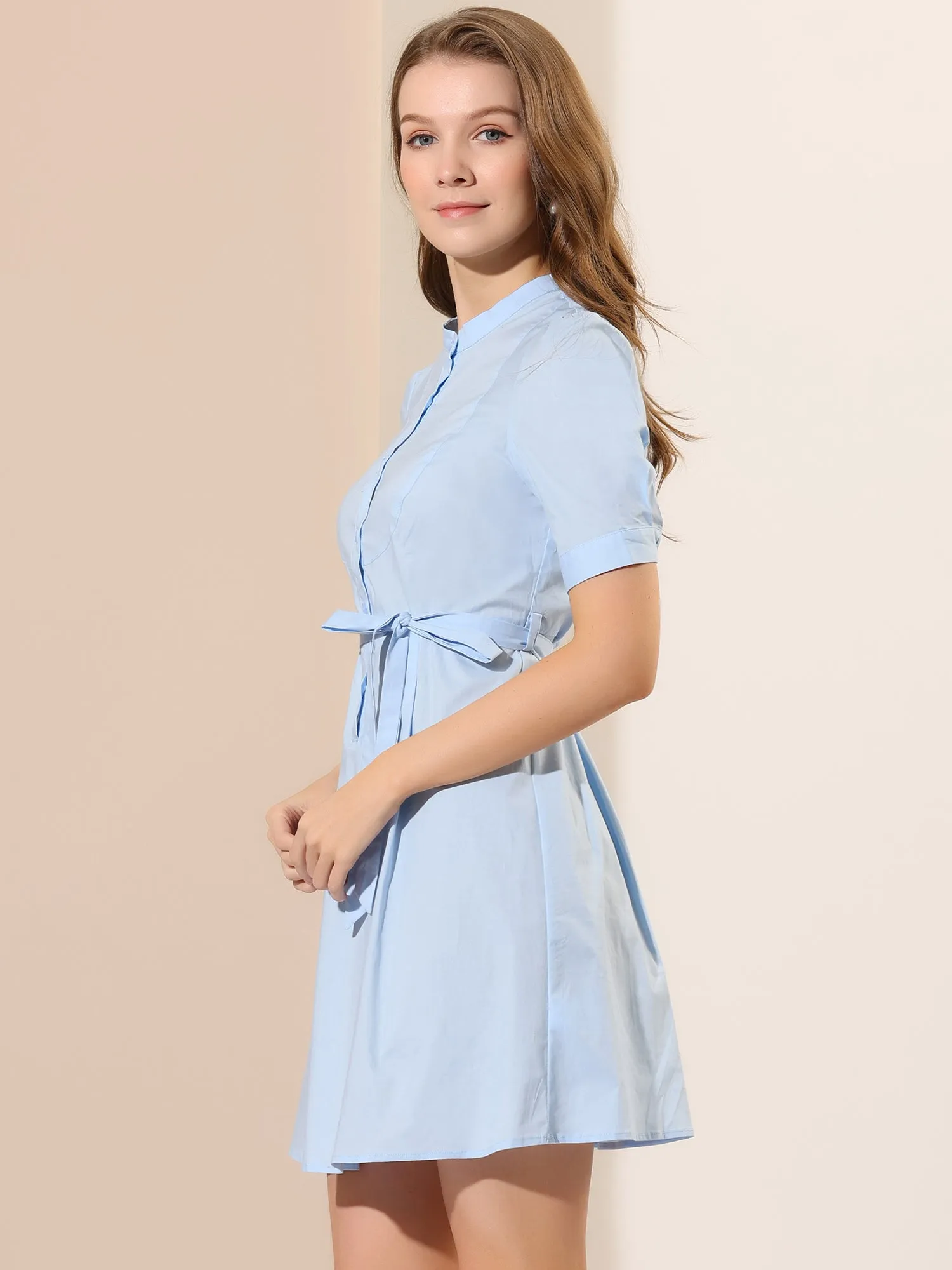 Belted Half Placket Short Sleeve Summer A-Line Dress sold by Allegra K product image thumbnail 3