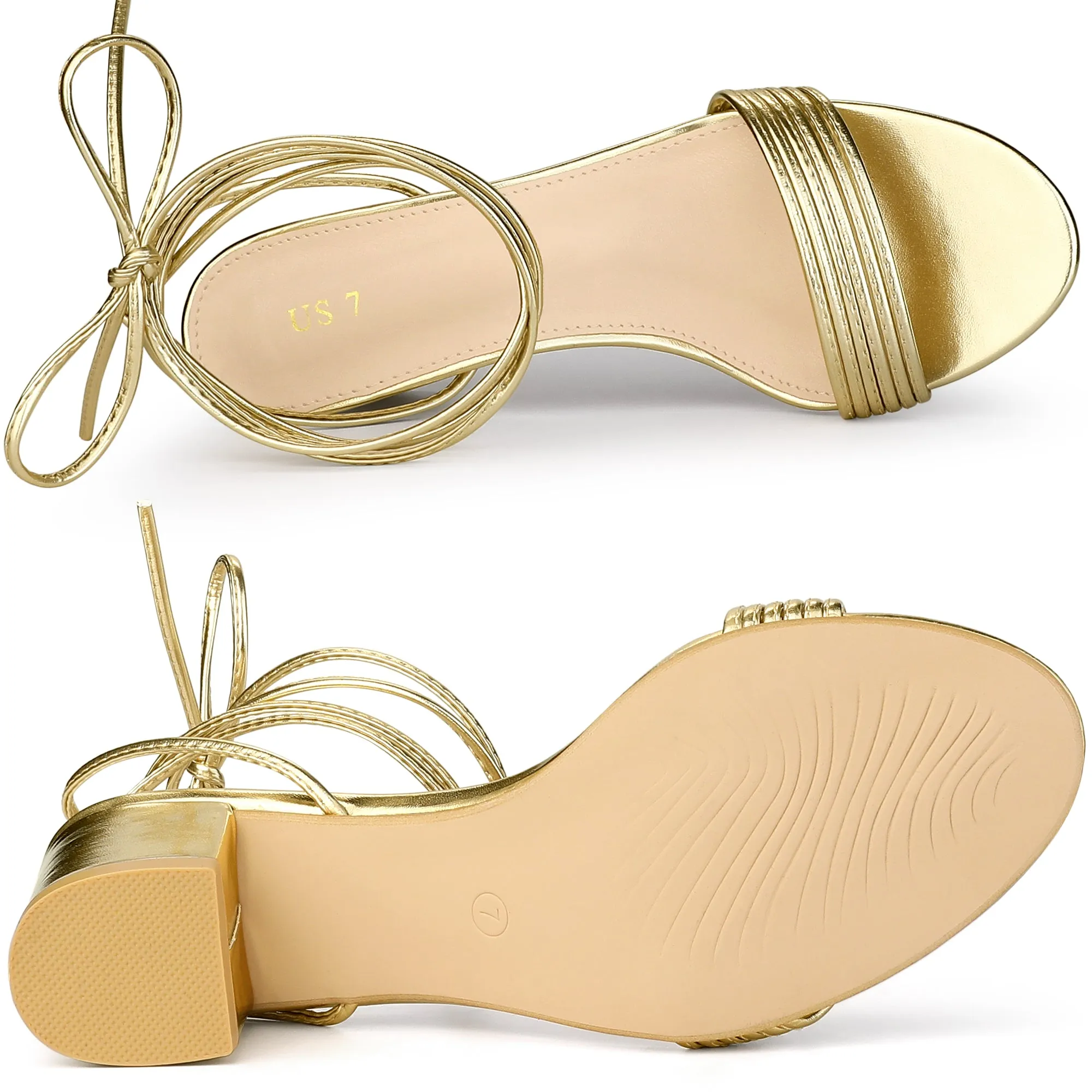 Women's Sparkle Strappy Lace Up Block Heel Sandals sold by Allegra K product image thumbnail 5