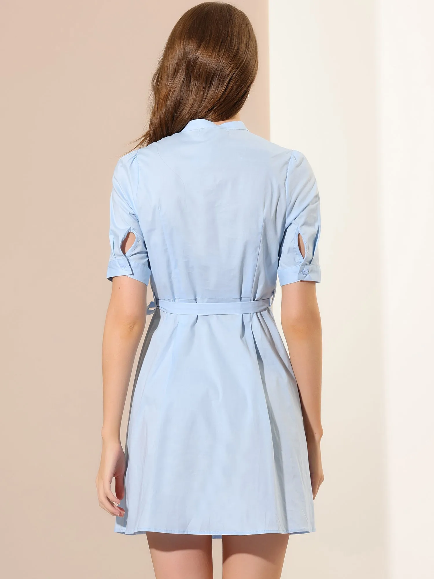 Belted Half Placket Short Sleeve Summer A-Line Dress sold by Allegra K product image thumbnail 4