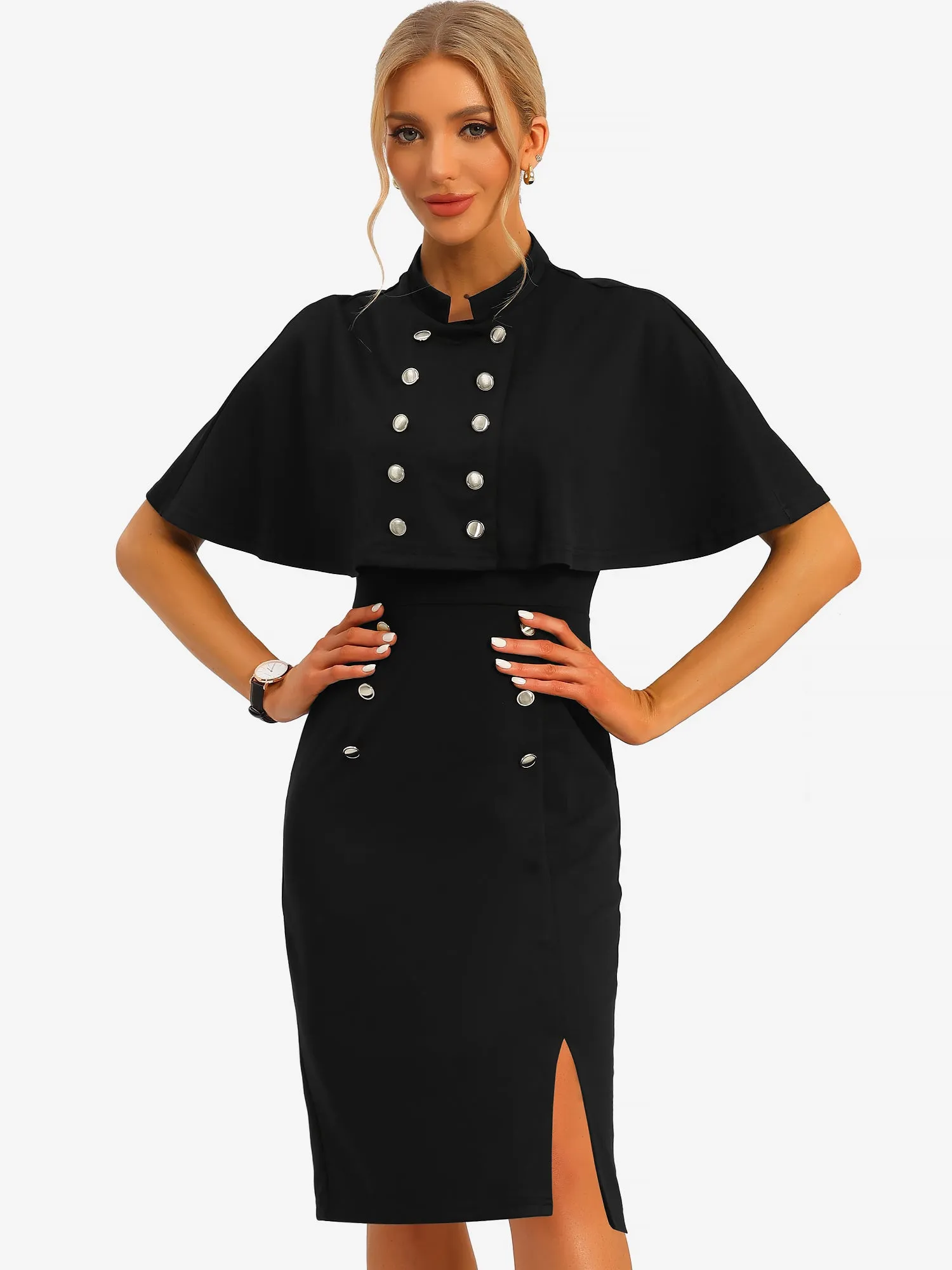 Elegant Business Double Breasted Two Pieces Cape Dress Sets sold by Allegra K