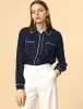 Piped Work Shirt Long Sleeve Pockets Office Button Down Shirt sold by Allegra K