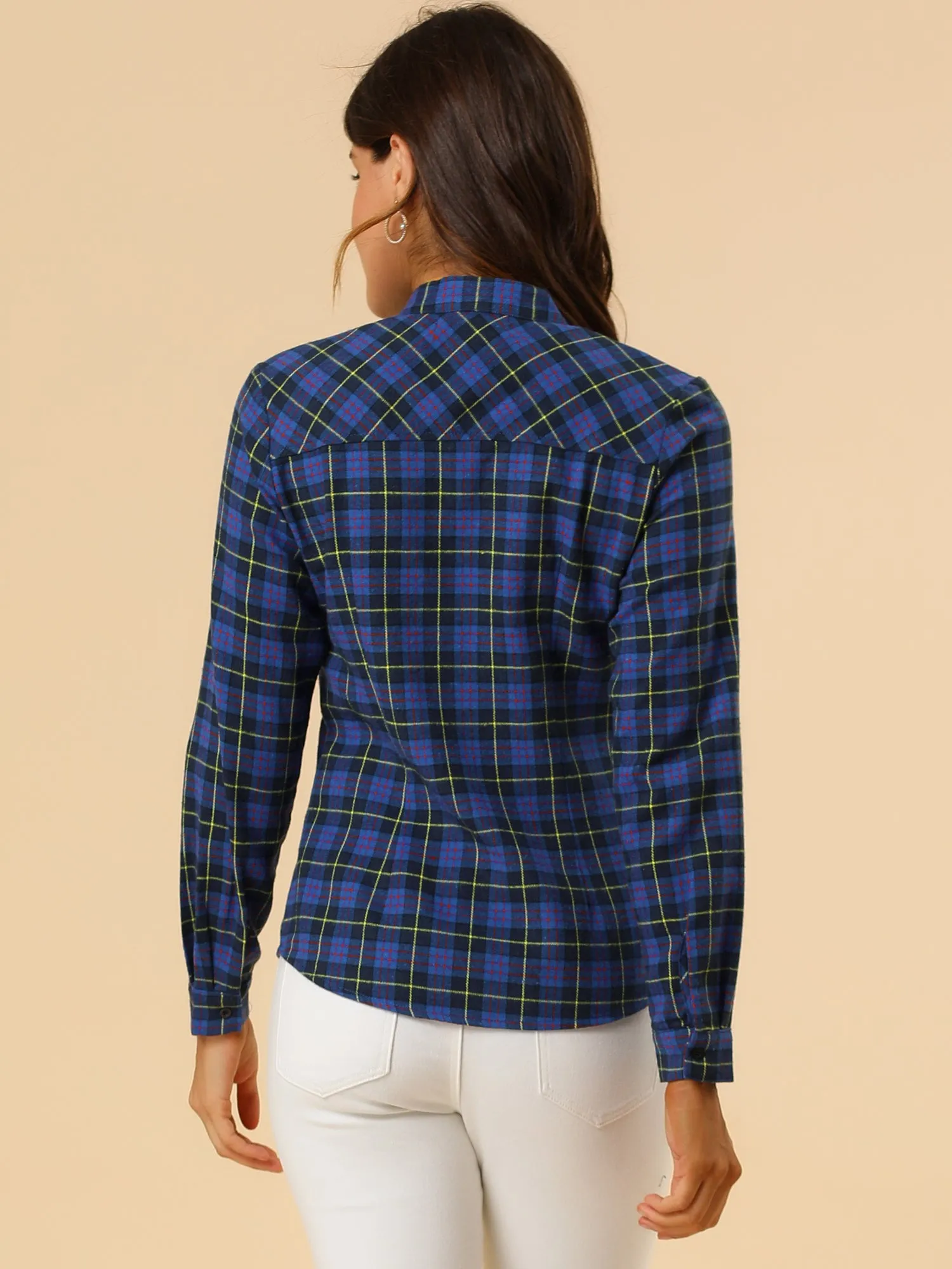 Plaid Tie Neck Button Down Long Sleeve Shirt Blouse sold by Allegra K product image thumbnail 4