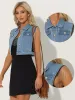 Tassel Shoulder Sleeveless Denim Vest Jean Jacket sold by Allegra K