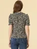 Peter Pan Collar Puff Short Sleeve Ruffle Smocked Floral Blouse sold by Allegra K