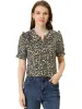 Peter Pan Collar Puff Short Sleeve Ruffle Smocked Floral Blouse sold by Allegra K