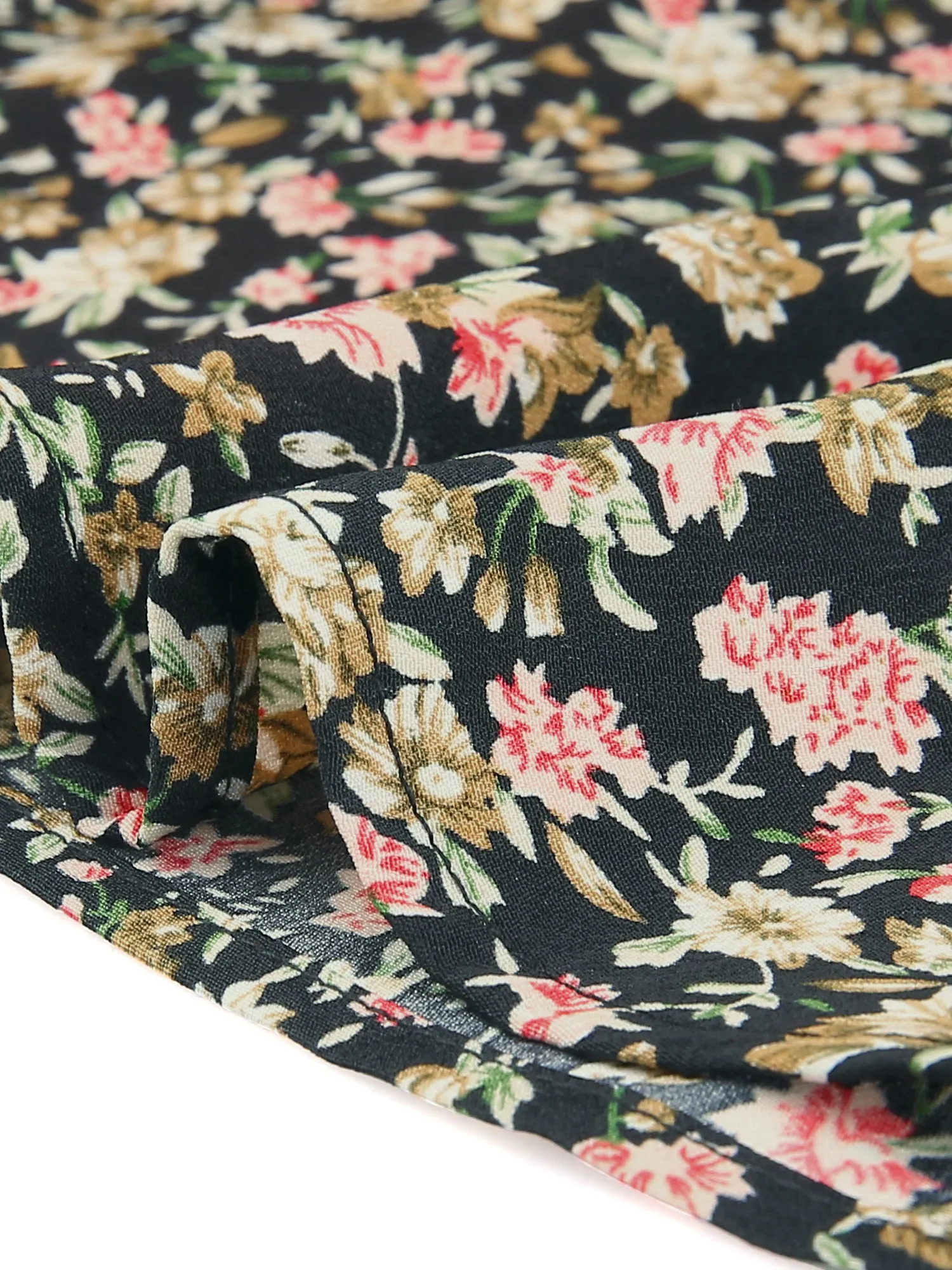 Peter Pan Collar Puff Short Sleeve Ruffle Smocked Floral Blouse sold by Allegra K product image thumbnail 4